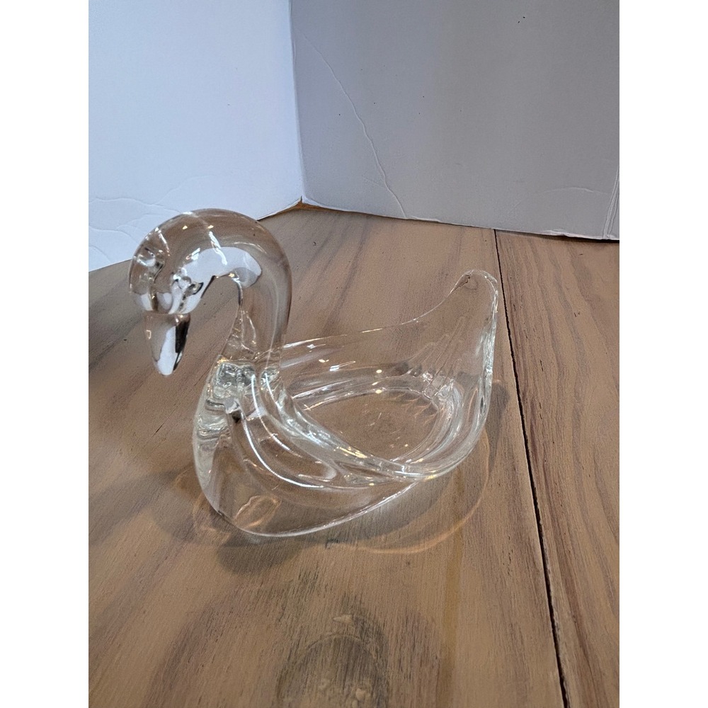 Vintage Clear Plastic Acrylic Swan Trinket Dish Figurine Candy Bowl Cottagecore